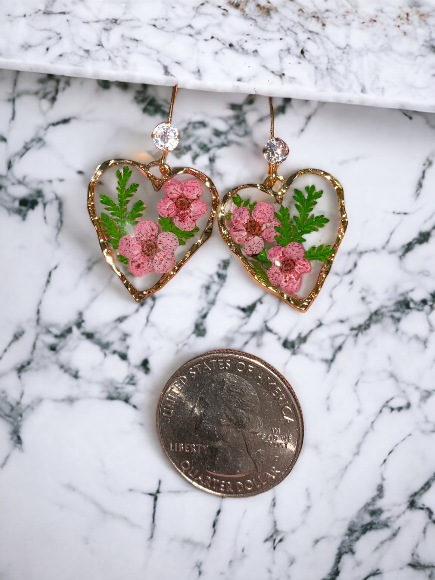 Red Plum Blossom Flowers with Dry Pressed Fern Earrings