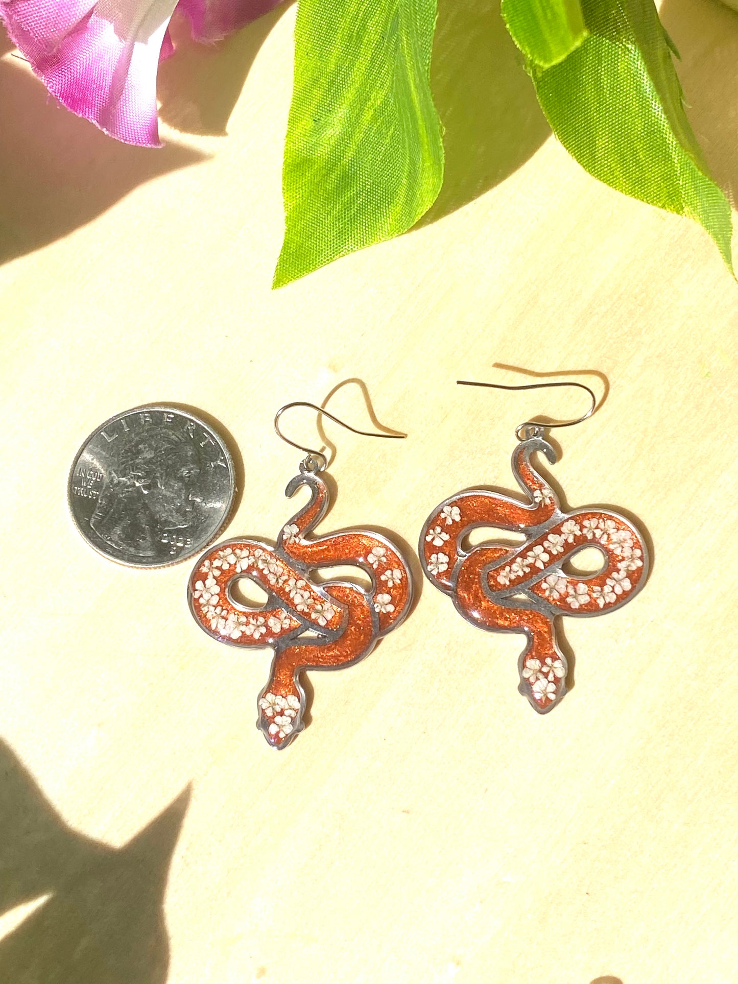 Copper Snake Bezel with pieces of Queen Anne’s Lace