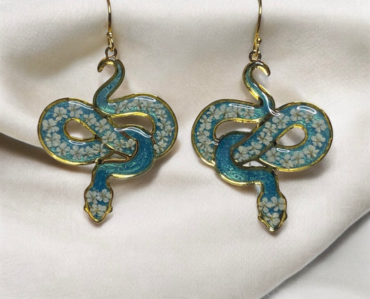 Aquamarine 24 kt Gold Plated Snake Bezel Earrings