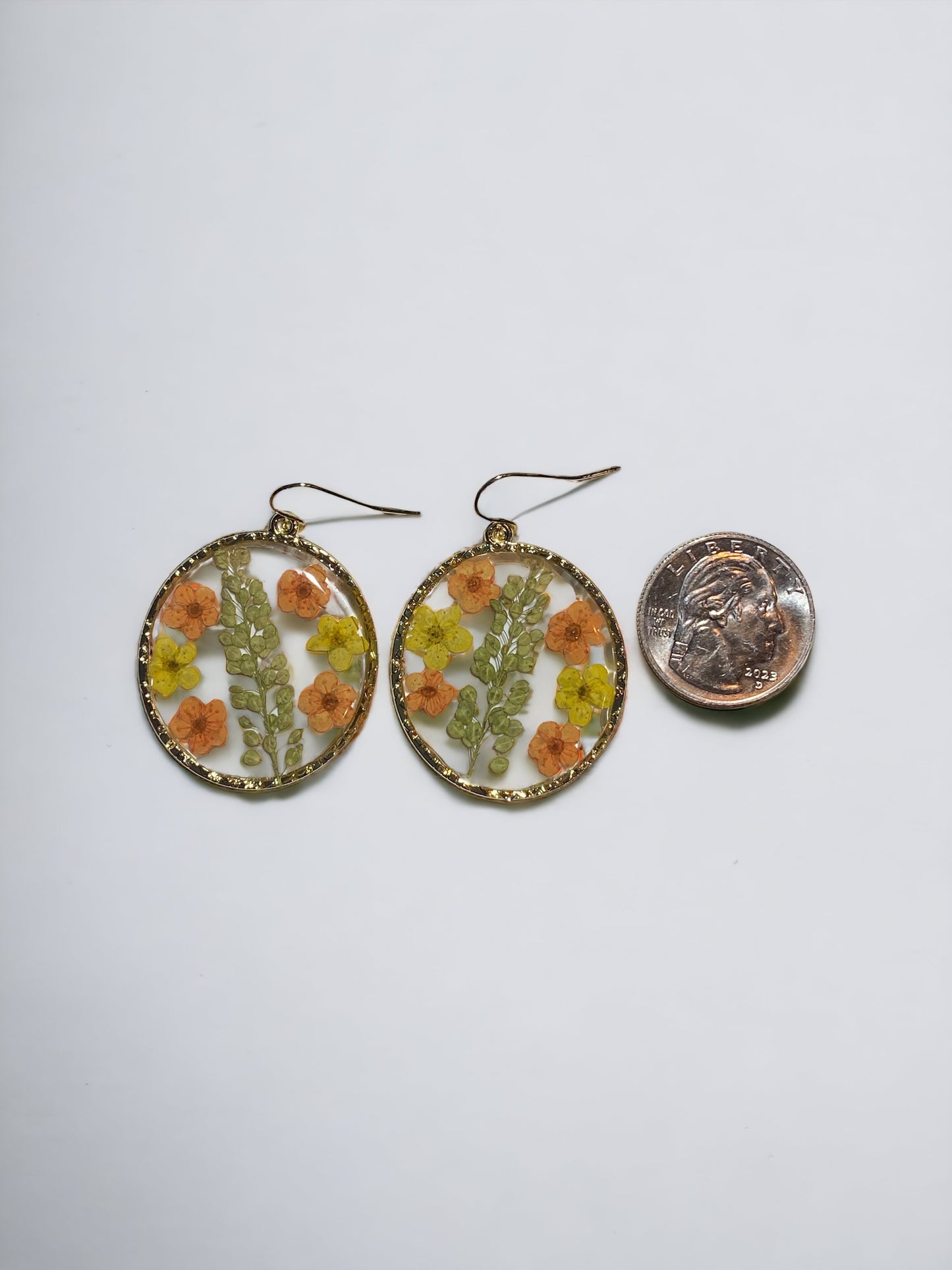Orange and Yellow Plum Blossom Flowers with Persian Garden Cress Earrings