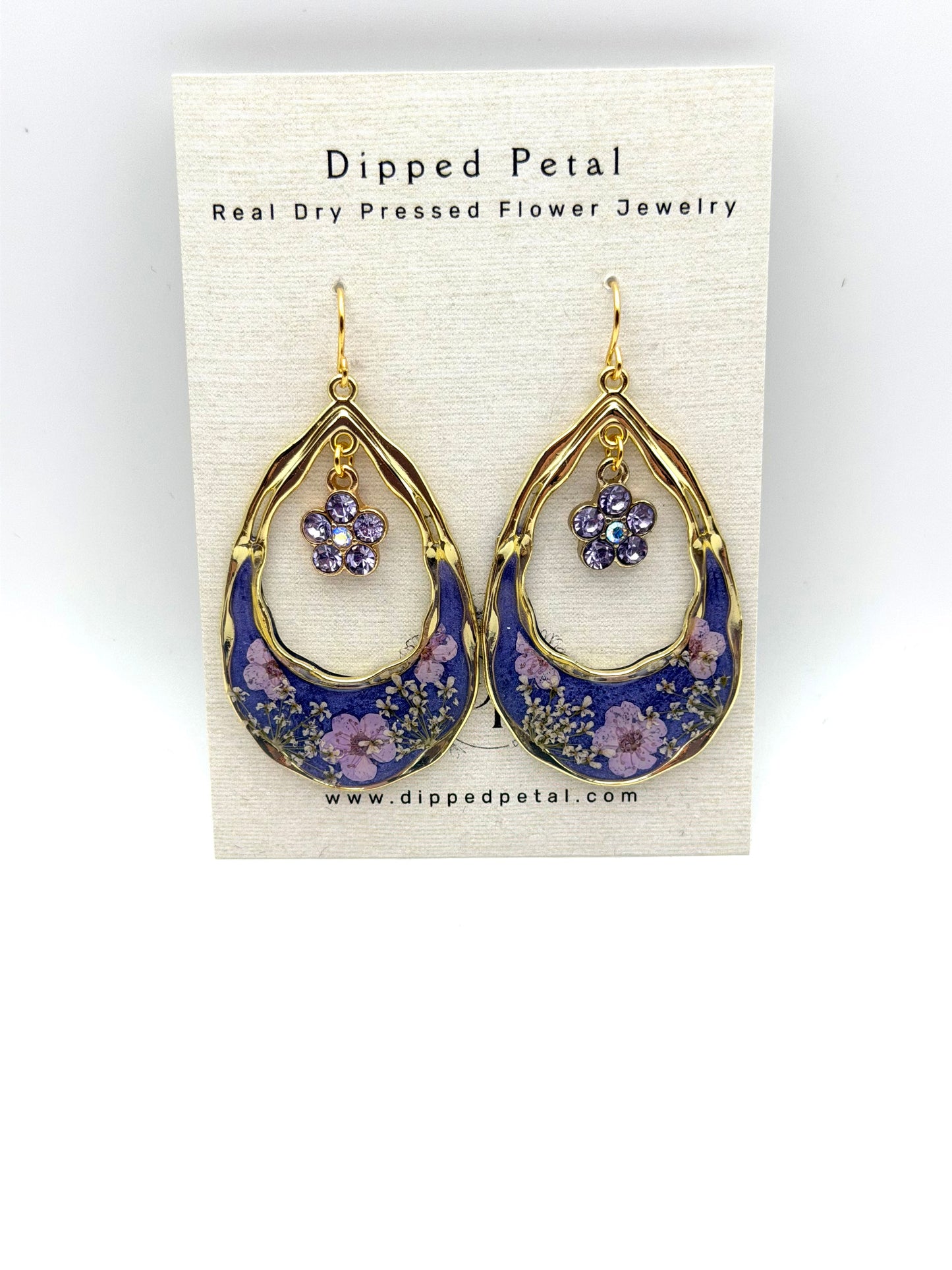 Purple Blue Mica Powder with Purple Plum Blossoms and Queen Anne’s Lace with a Purple Flower Charm