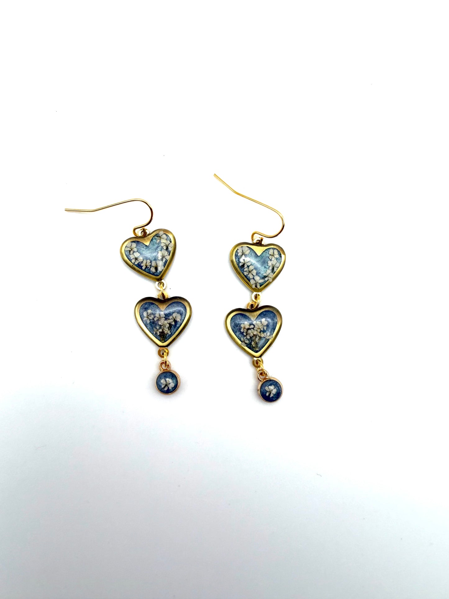 Blue/Grey/Green colored Heart Earrings