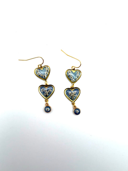 Blue/Grey/Green colored Heart Earrings