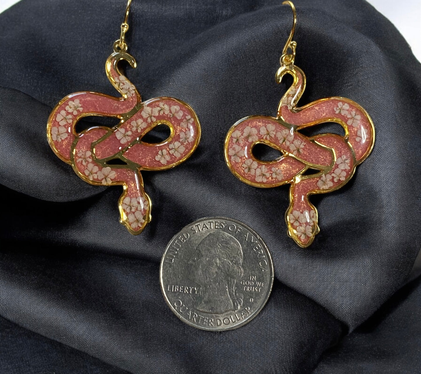 Coral 24 kt Gold Plated Snake Bezel Earrings