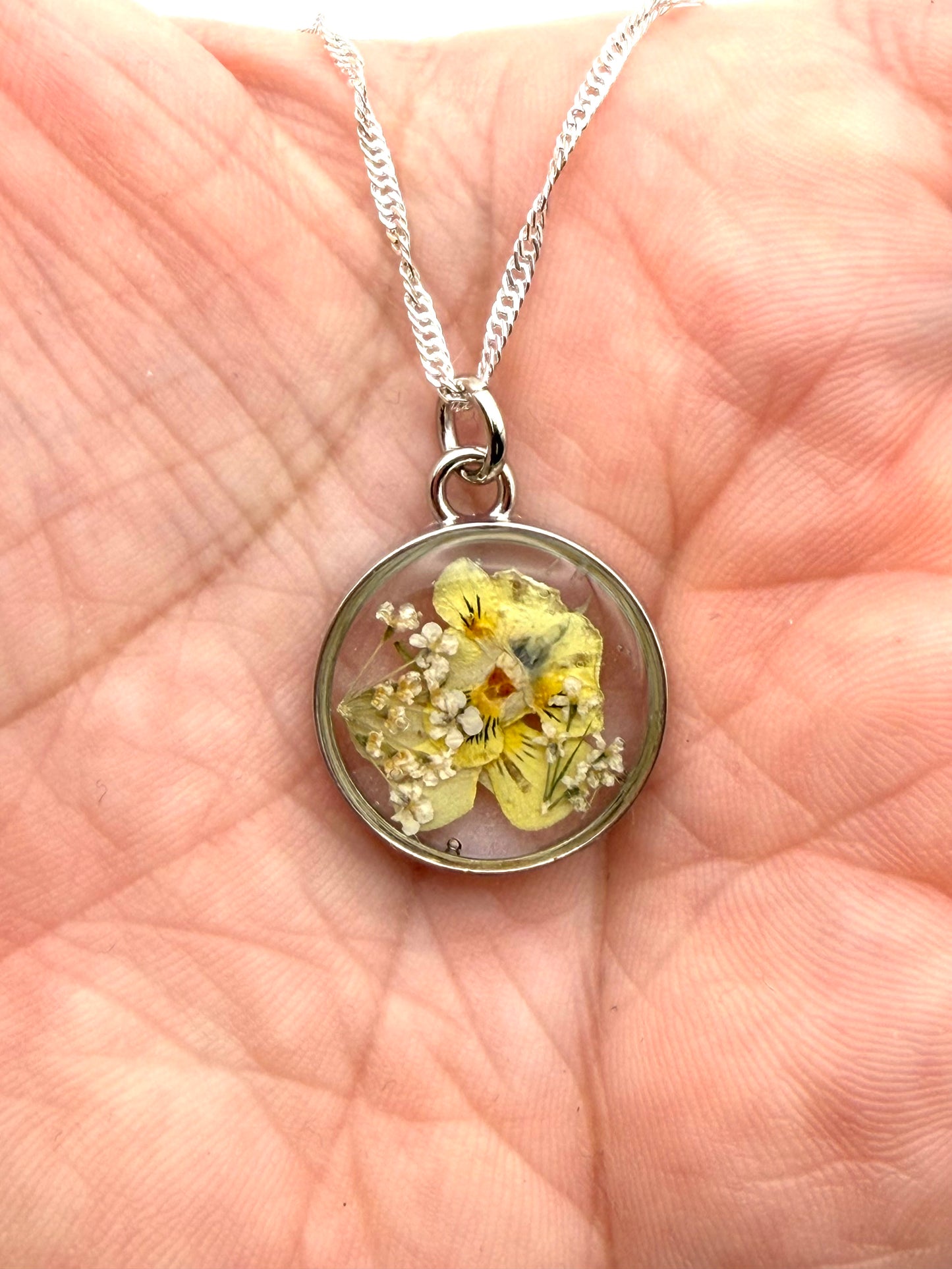 Mini Yellow Pansies with Queen Anne’s Lace