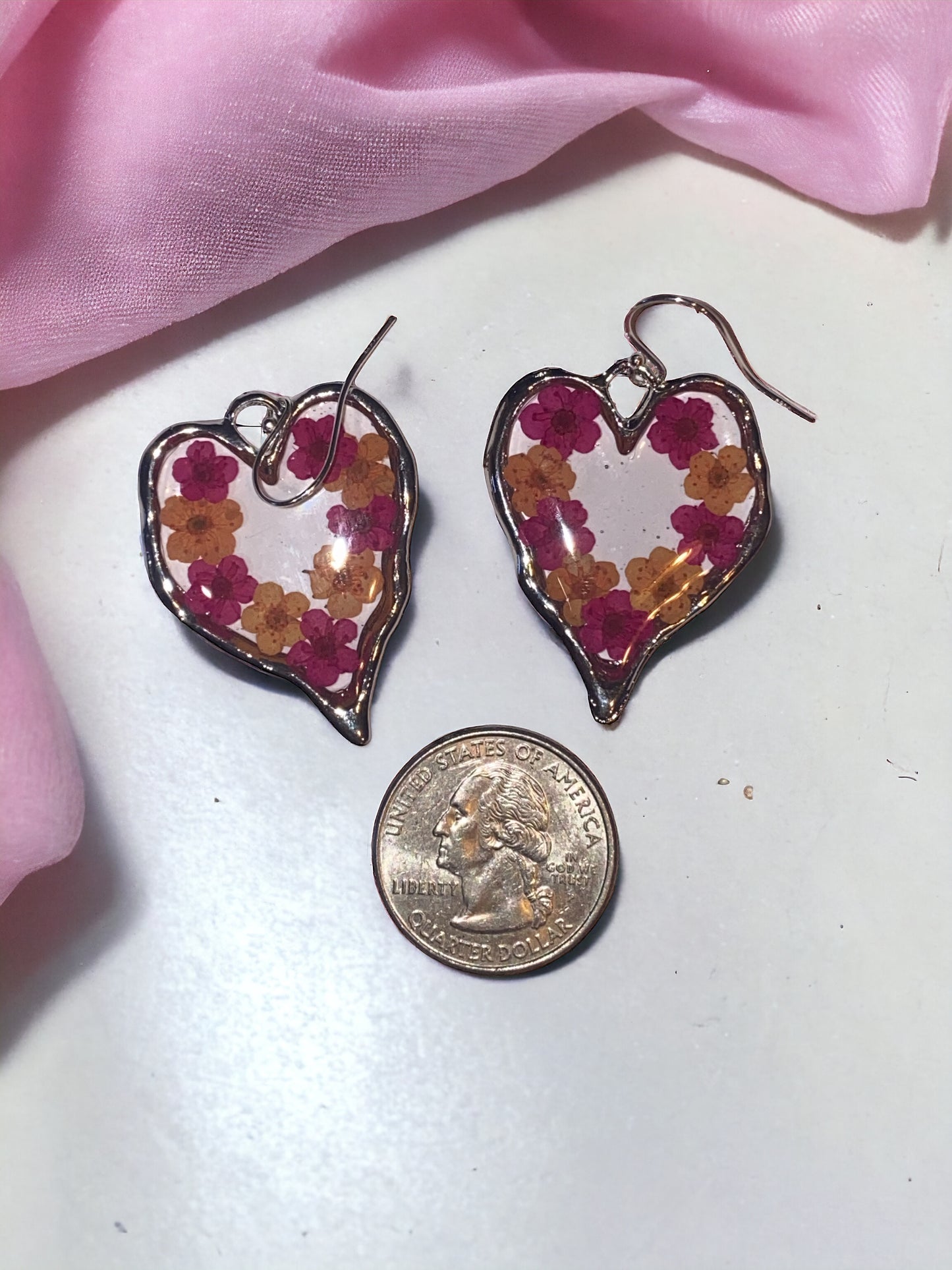 Pink and Orange Plum Blossom Flower Earrings