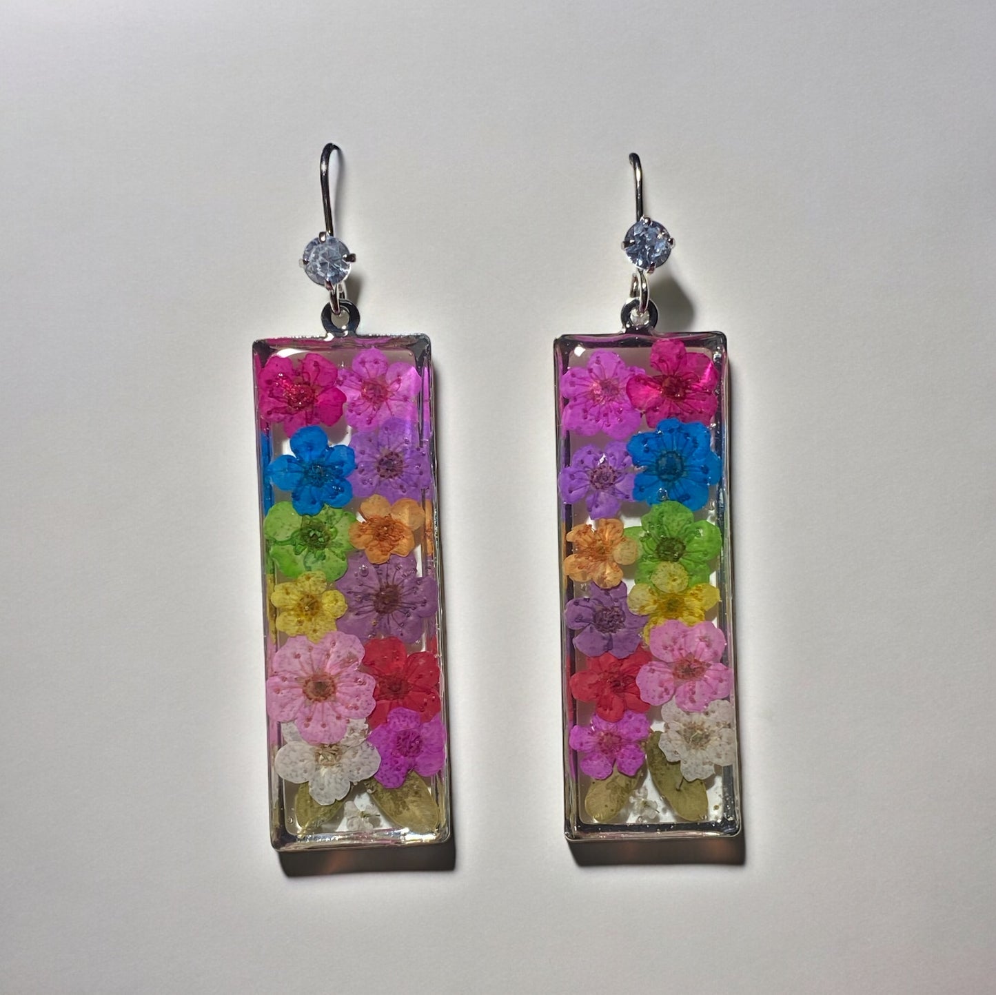 Plum Blossom Flower with pieces of Queen Anne’s Lace Earrings