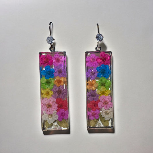 Plum Blossom Flower with pieces of Queen Anne’s Lace Earrings