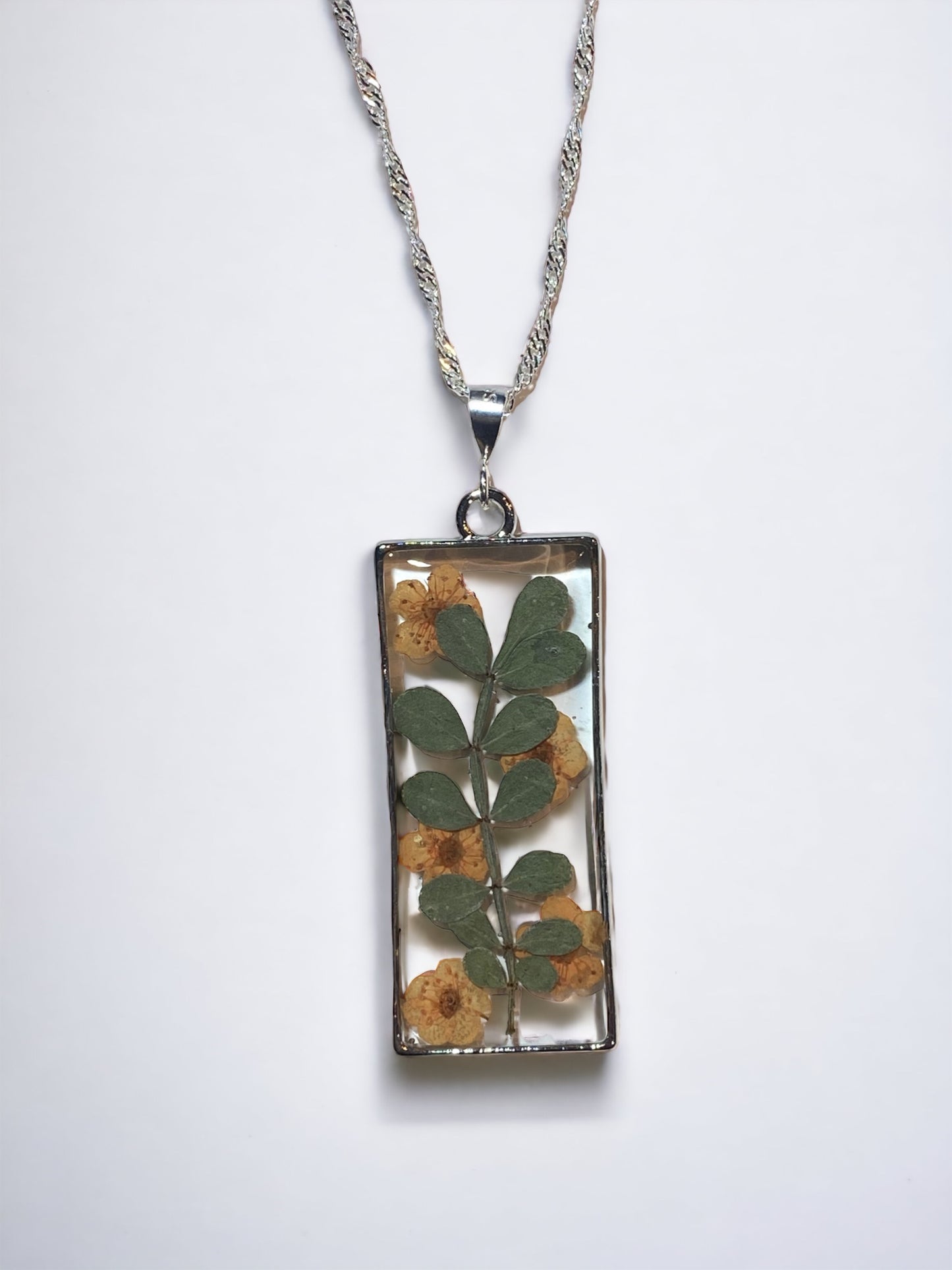 Orange Plum Blossoms with Dry pressed Leaves Necklace
