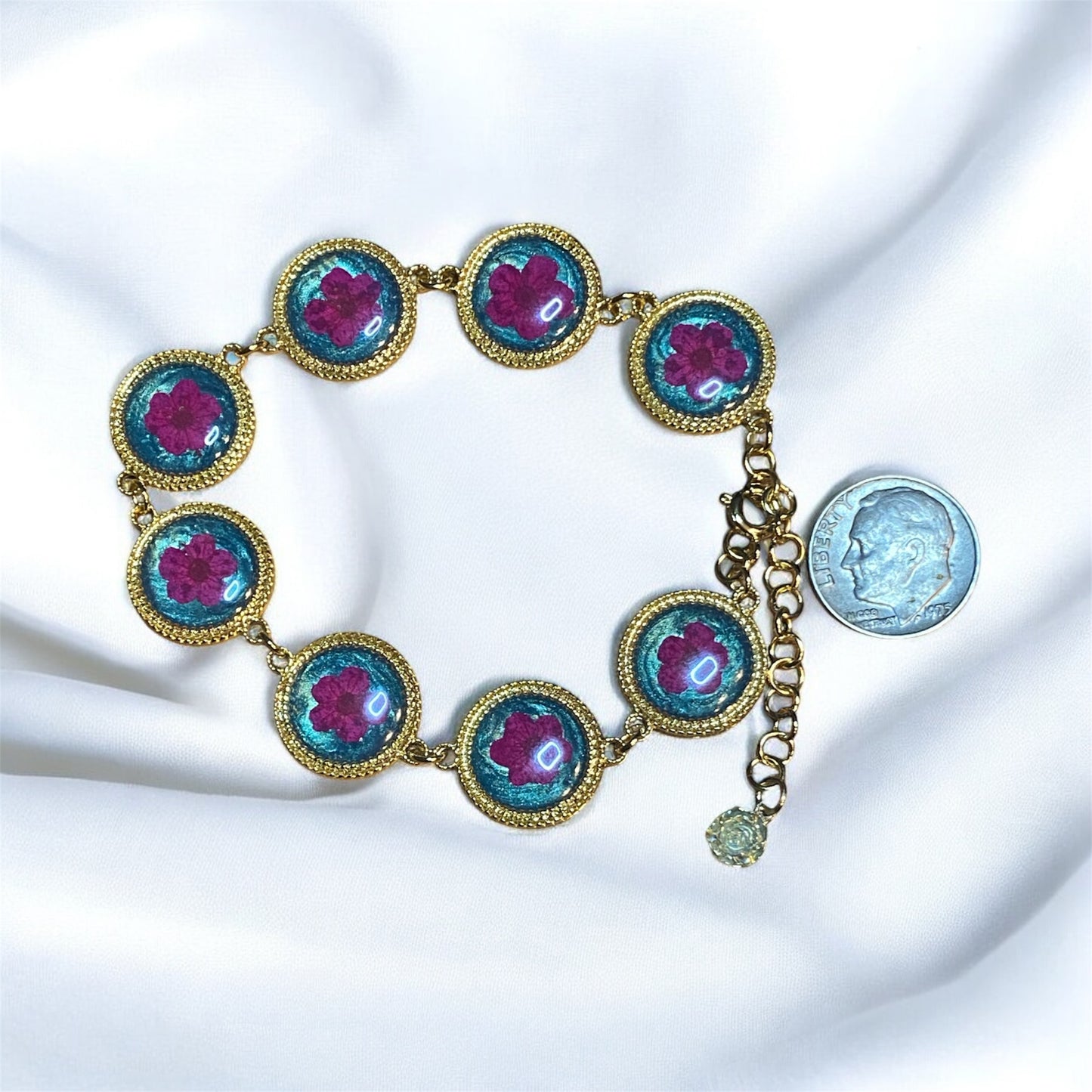 Gold Colored Bracelets with Teal Mica Powder
