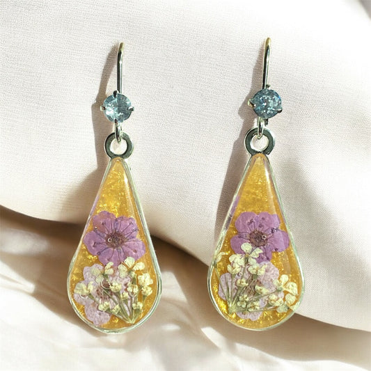 Gold Colored Mica Powder, Light and Dark Purple Plum Blossoms, with Queen Anne’s Lace