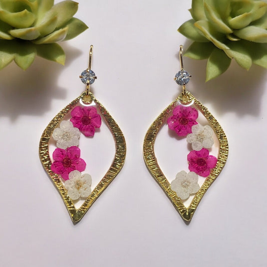 Hot Pink and White Plum Blossom Flowers Earrings