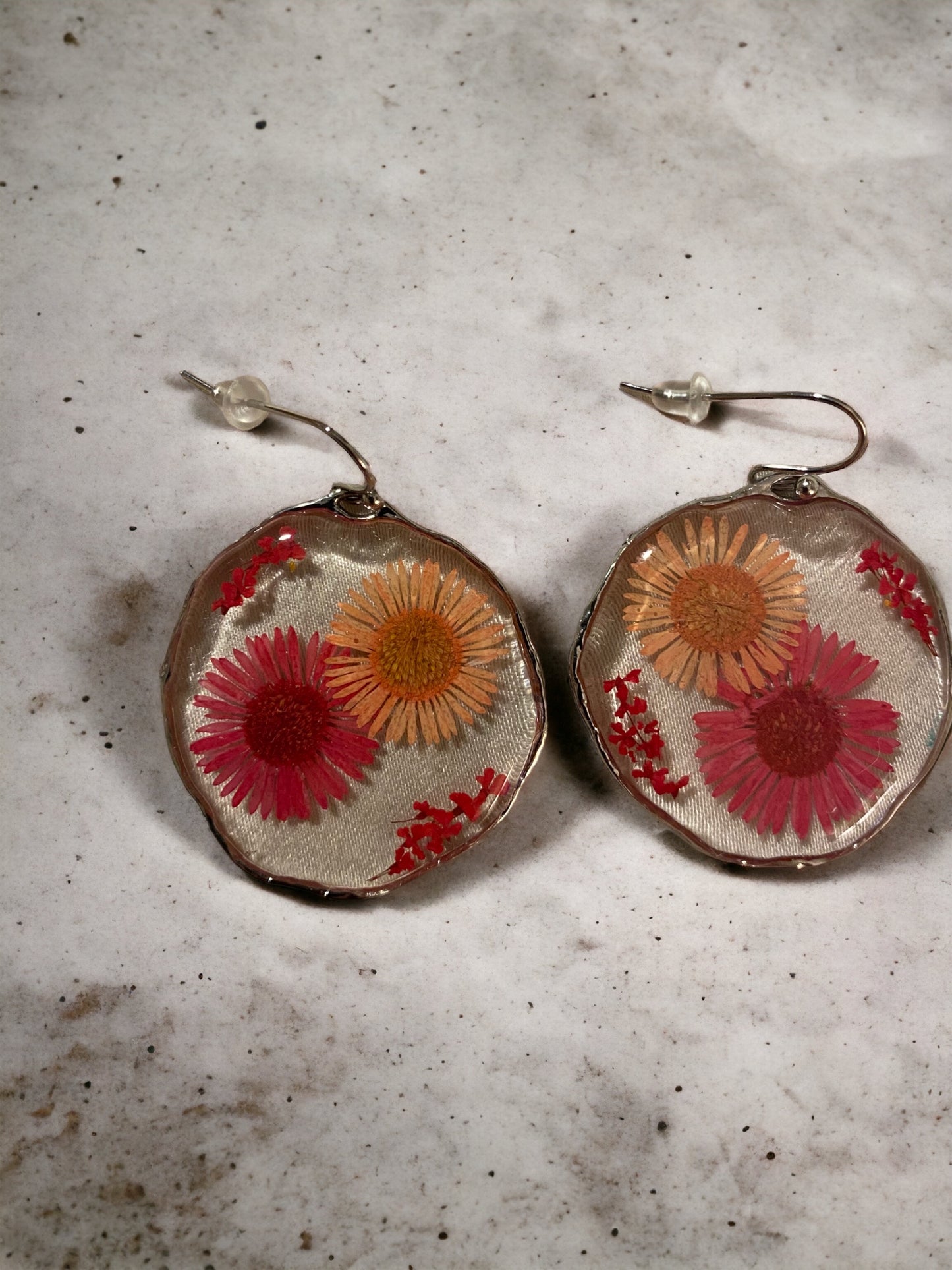 Red and Orange Needle Chrysanthemum Earrings