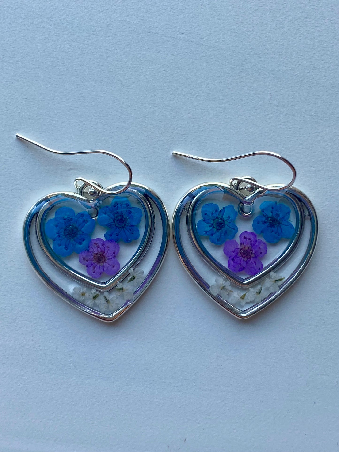 Purple and Blue Plum Blossom Flower Heart Earrings
