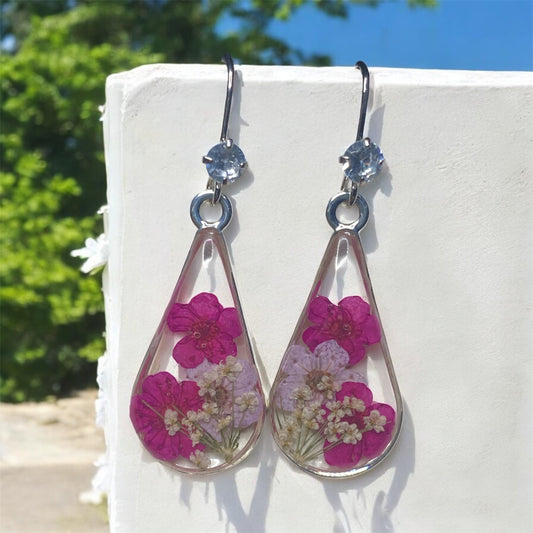 Hot Pink, and Light Purple Plum Blossoms with Pieces of Queen Anne’s Lace