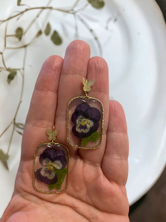 Purple Pansy Earrings